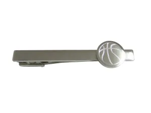 Silver Toned Etched Round Basketball Pendant Square Tie Clip