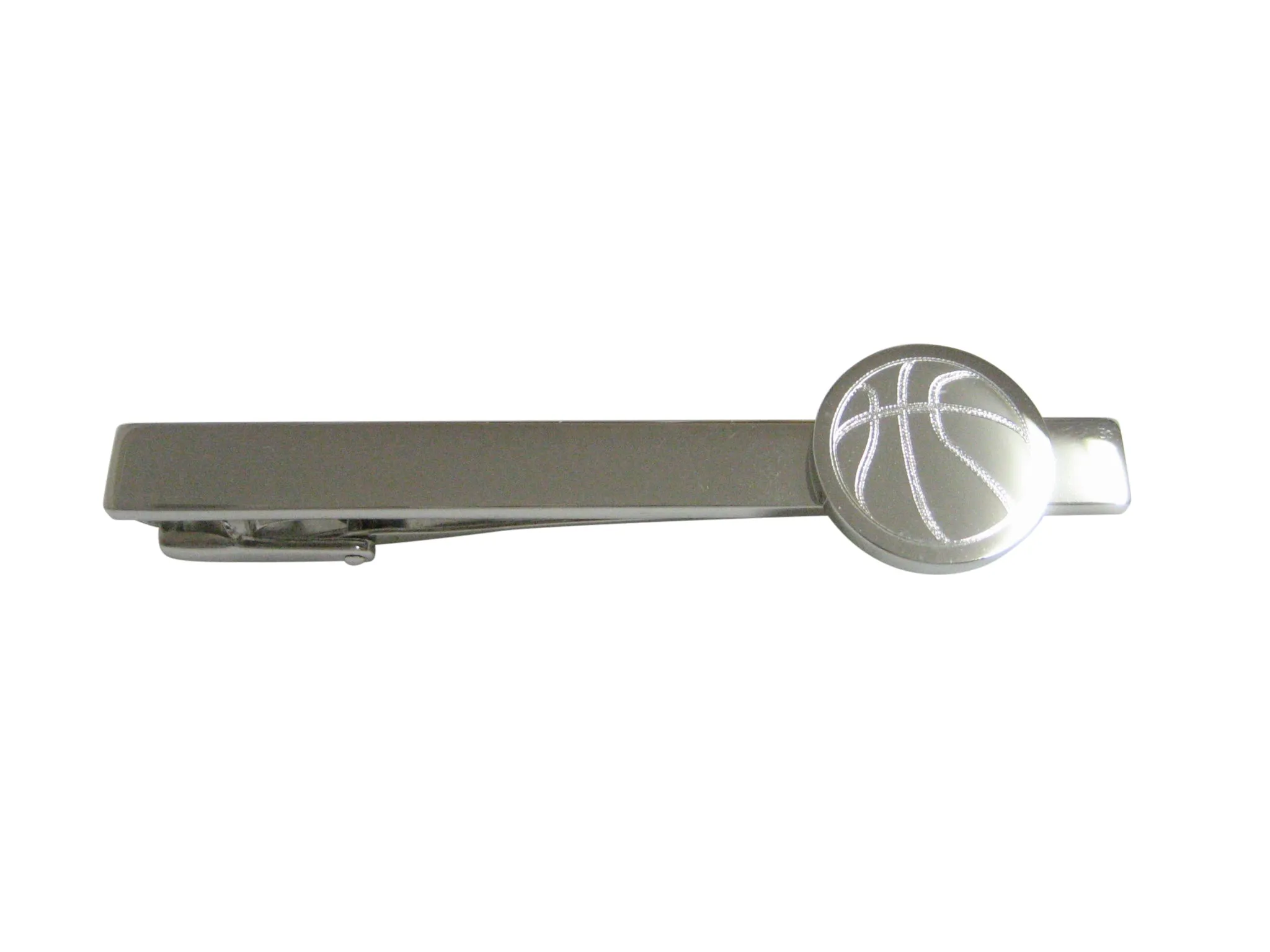 Silver Toned Etched Round Basketball Pendant Square Tie Clip