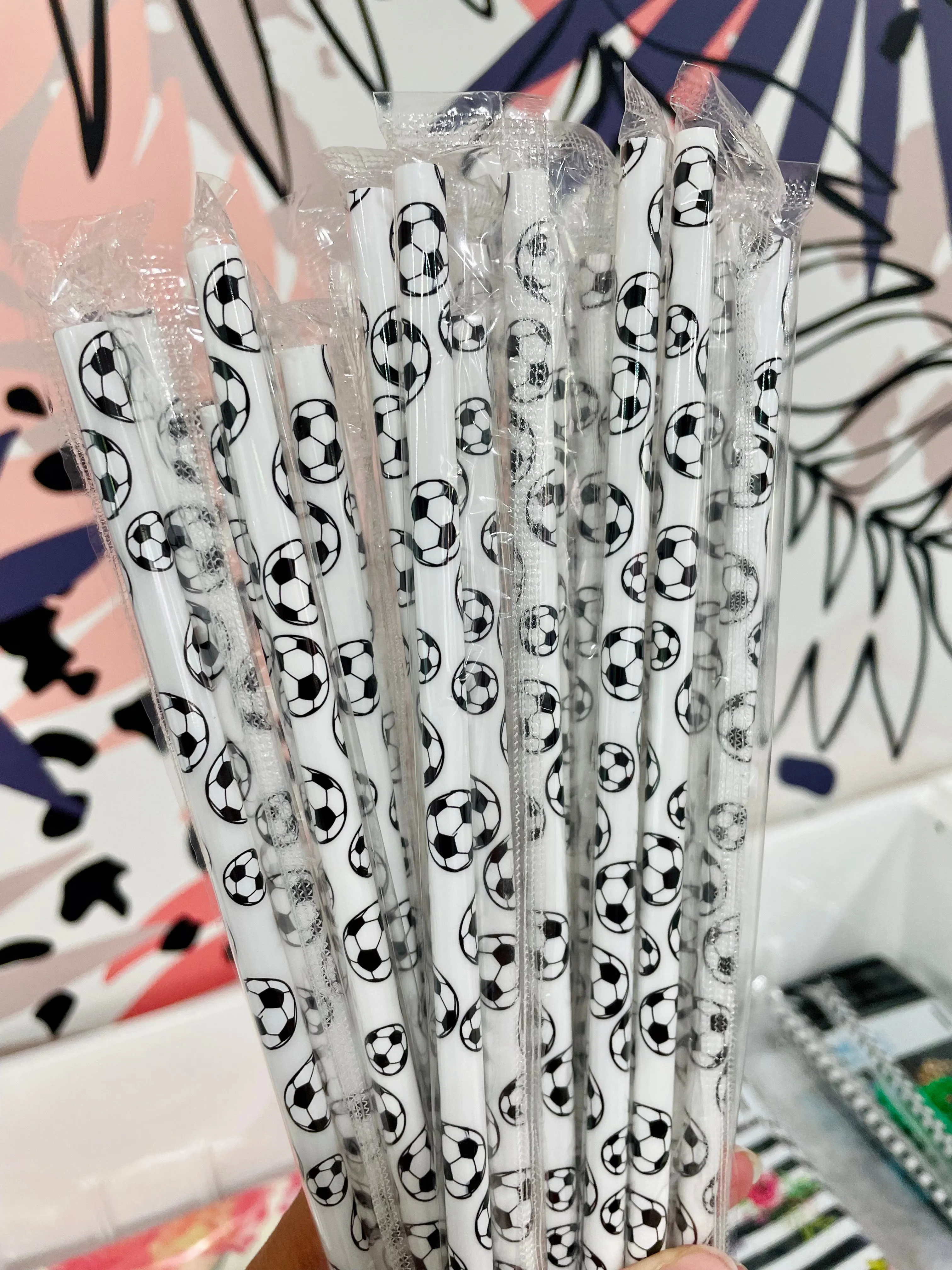 Soccer ball 9” reusable straw - individually packaged