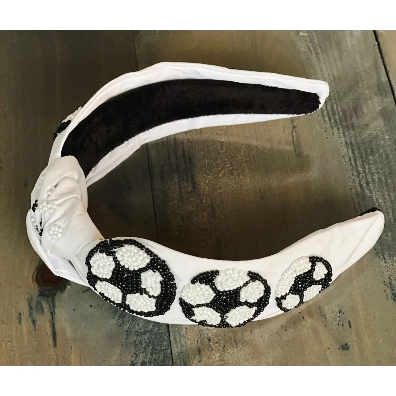 Soccer Seed Beaded Team Spirit Top Knot Headband.