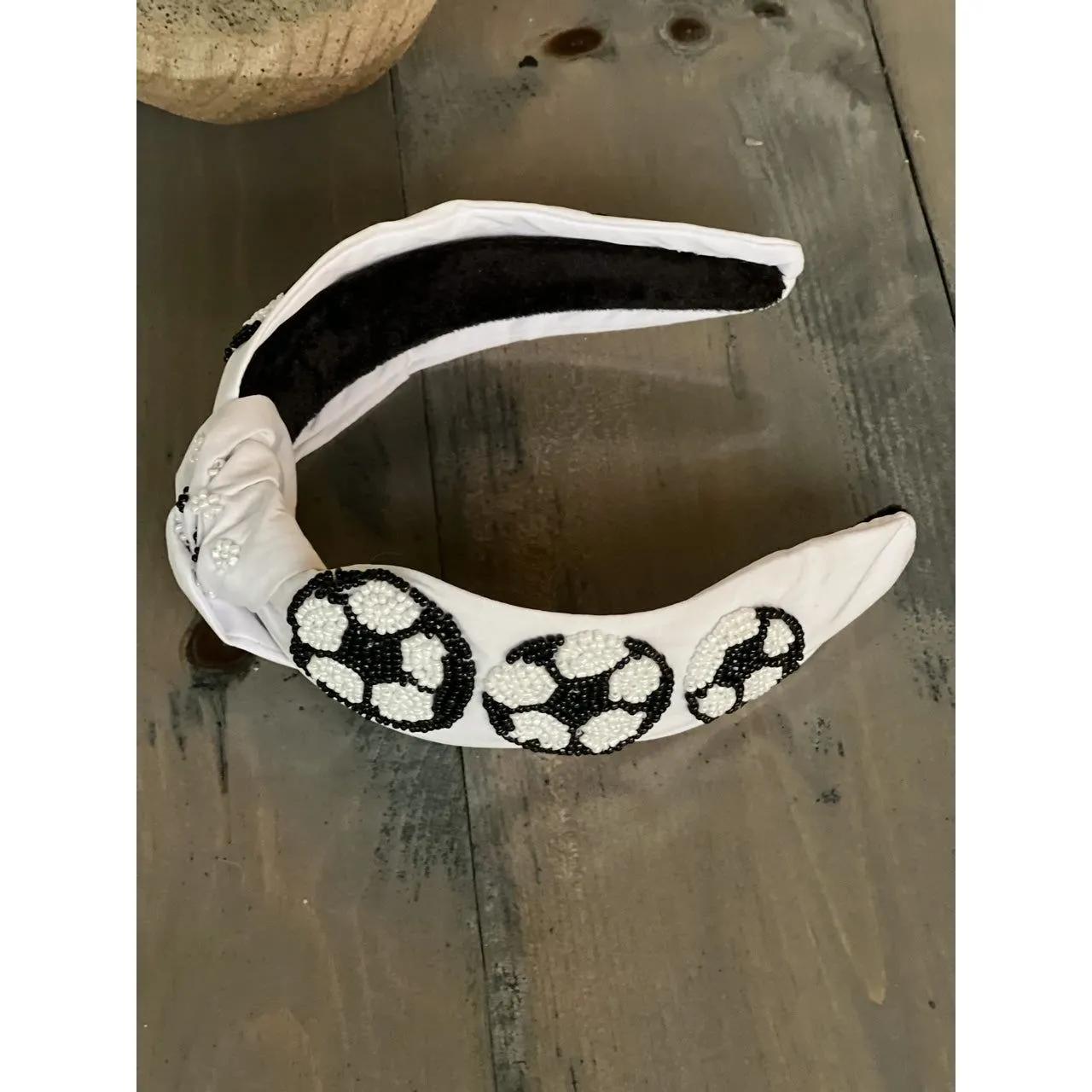 Soccer Seed Beaded Team Spirit Top Knot Headband.