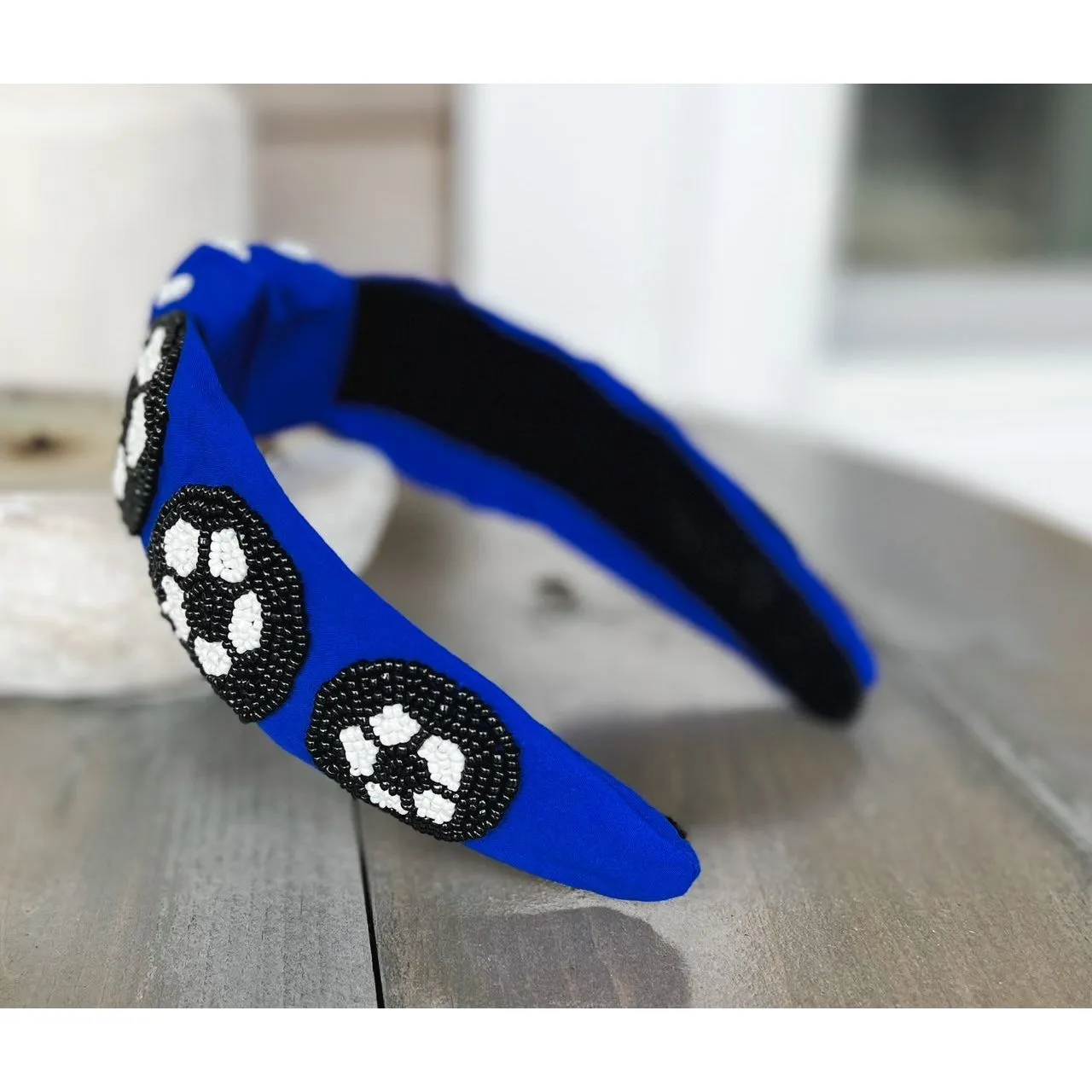Soccer Seed Beaded Team Spirit Top Knot Headband.