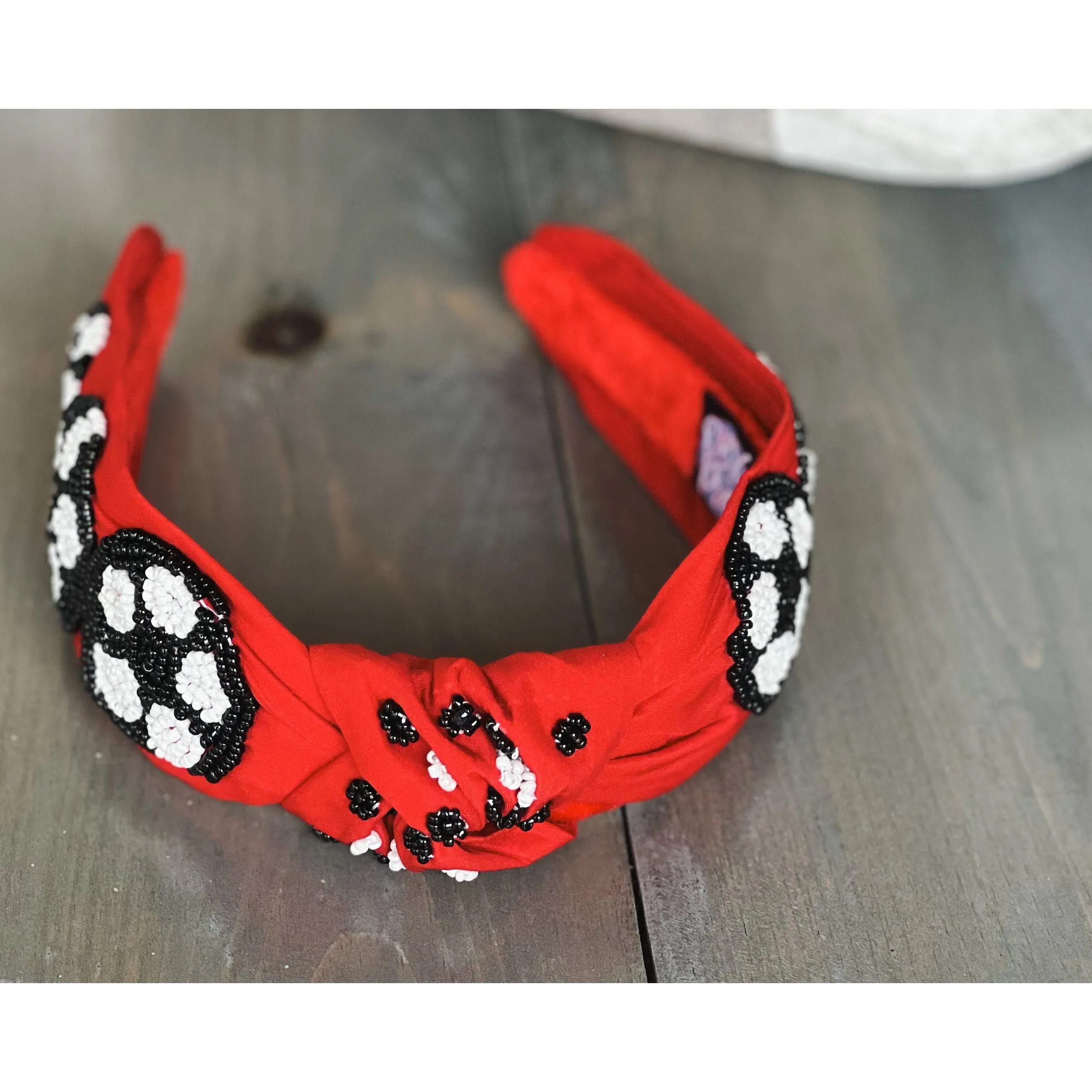 Soccer Seed Beaded Team Spirit Top Knot Headband.