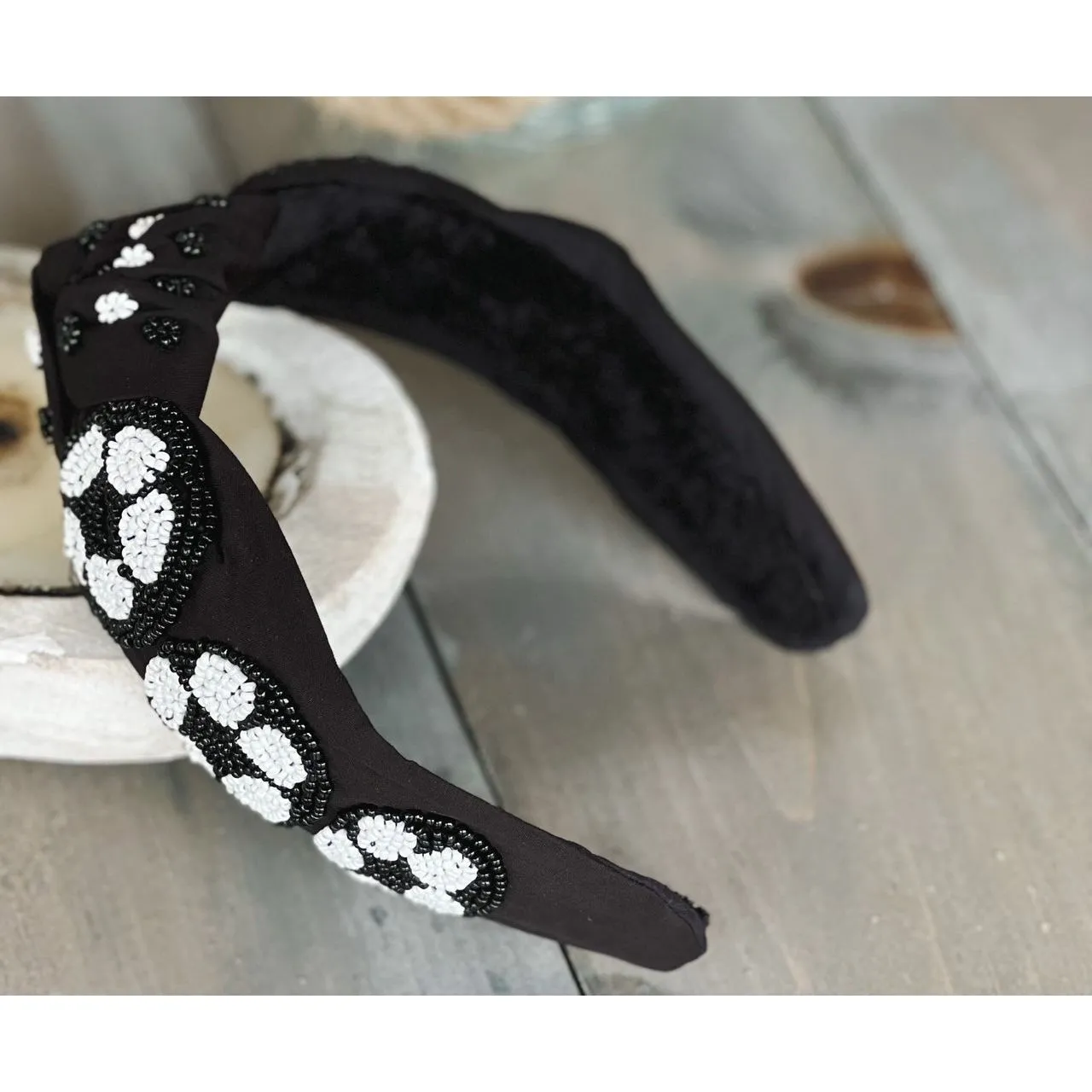 Soccer Seed Beaded Team Spirit Top Knot Headband.