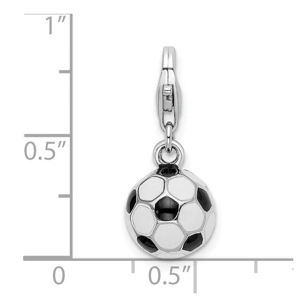 Sterling Silver Amore La Vita Rhodium-pl 3-D Enameled Soccer Ball Charm