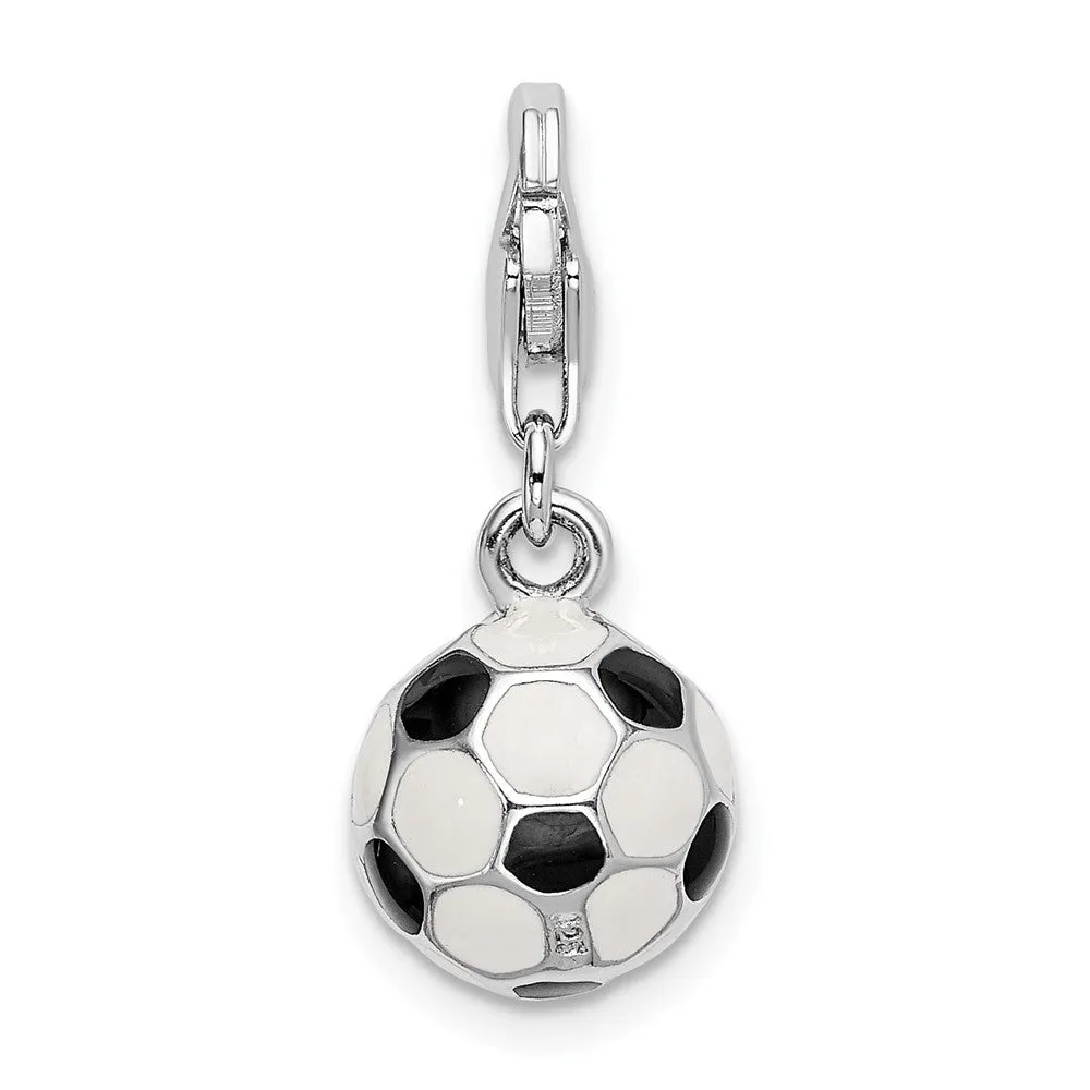 Sterling Silver Amore La Vita Rhodium-pl 3-D Enameled Soccer Ball Charm
