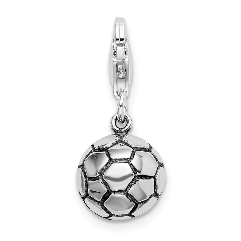 Sterling Silver Amore La Vita Rhodium-pl and Antiqued Soccer Ball Charm