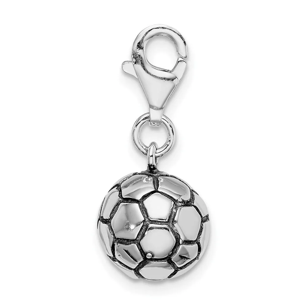 Sterling Silver Amore La Vita Rhodium-pl and Antiqued Soccer Ball Charm