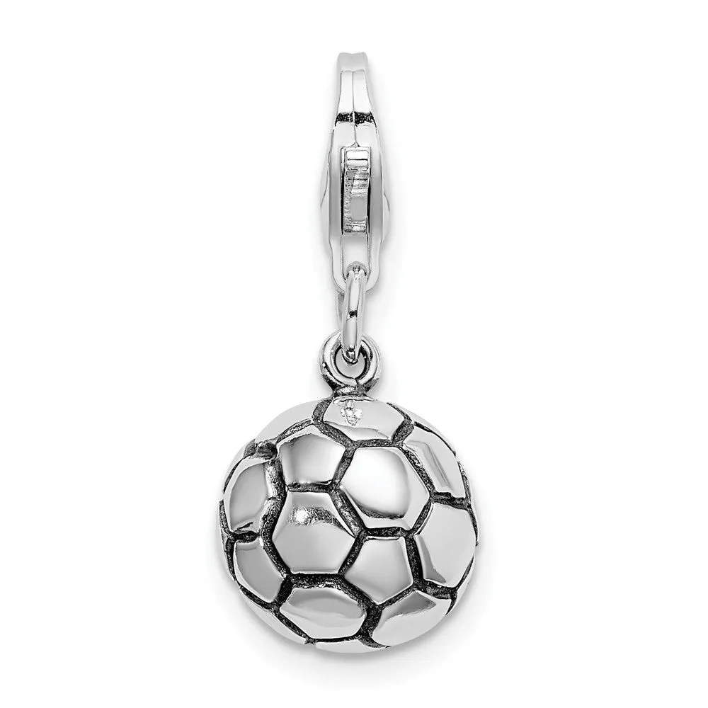 Sterling Silver Amore La Vita Rhodium-pl and Antiqued Soccer Ball Charm