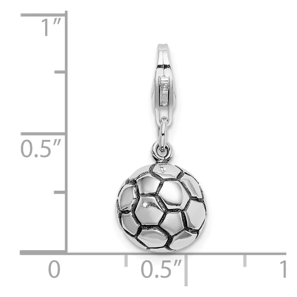 Sterling Silver Amore La Vita Rhodium-pl and Antiqued Soccer Ball Charm