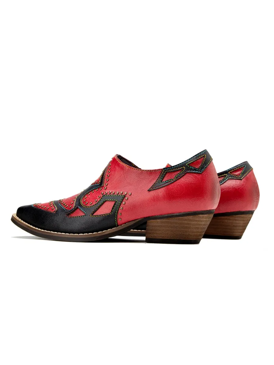 Studded  Genuine Leather Low Heel Loafers