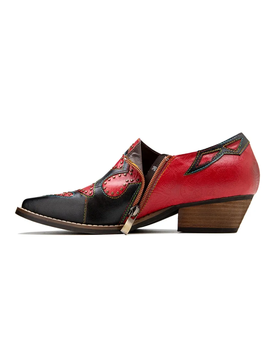 Studded  Genuine Leather Low Heel Loafers