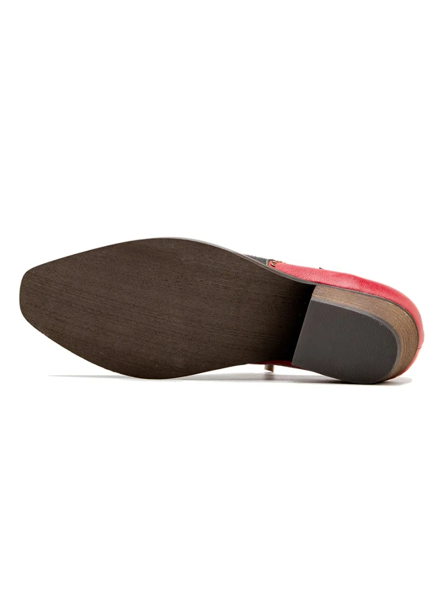Studded  Genuine Leather Low Heel Loafers