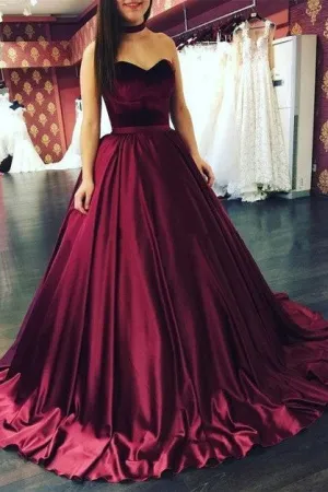Unique A Line Sweetheart Burgundy Long Ball Gown Prom Dress, Evening Dress OK252