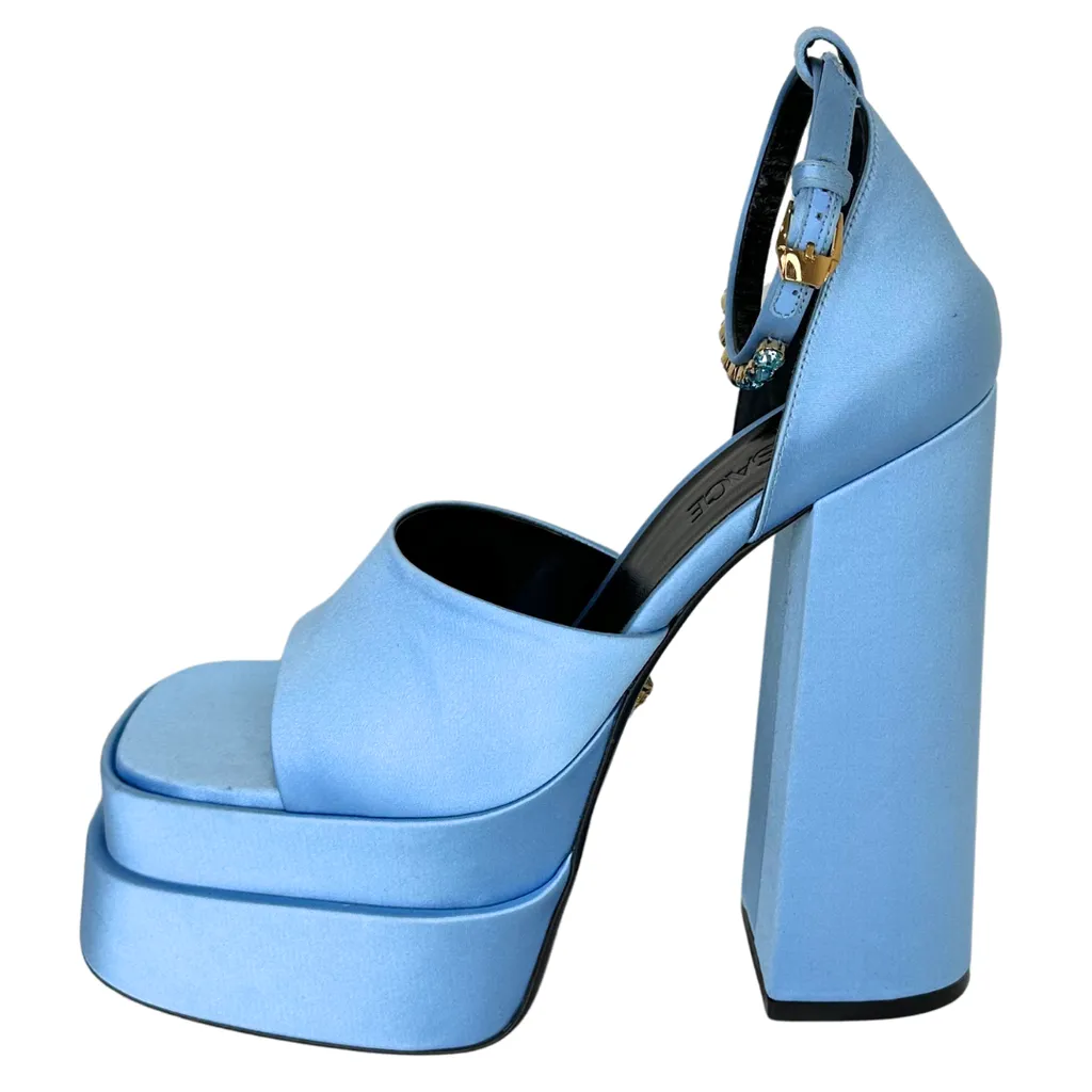 Versace Light Blue Platform Sandals, 40