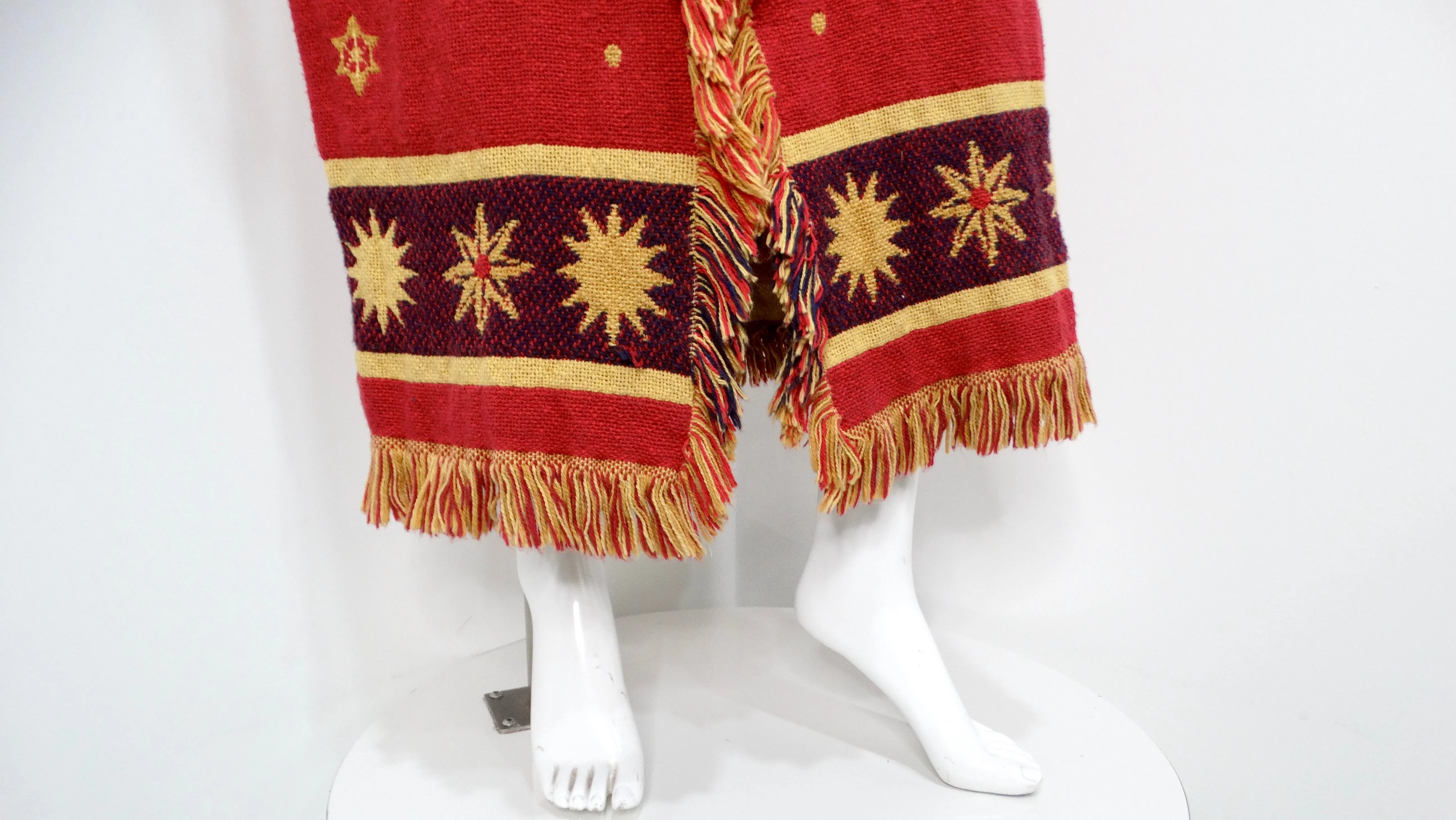 Vintage Celestial Print Fringe Cotton Kimono Jacket