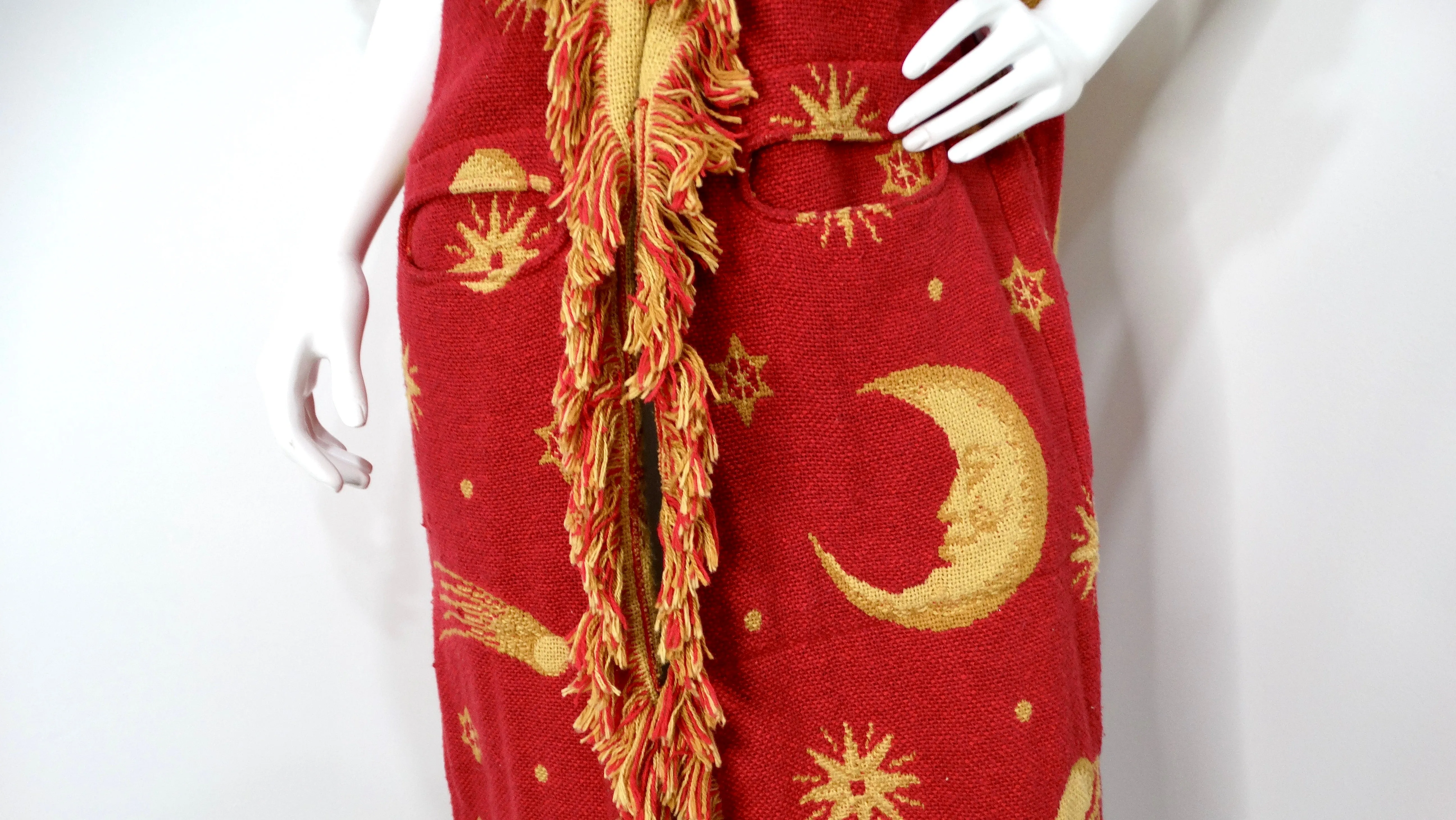 Vintage Celestial Print Fringe Cotton Kimono Jacket