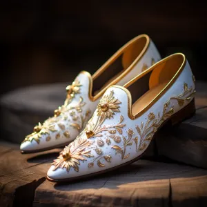 White Velvet Hand Work Zardozi Peshawari Loafers | Wedding Shoes for Groom | Shoes for Haldi Mehendi Sangeet - Wedding Essentials
