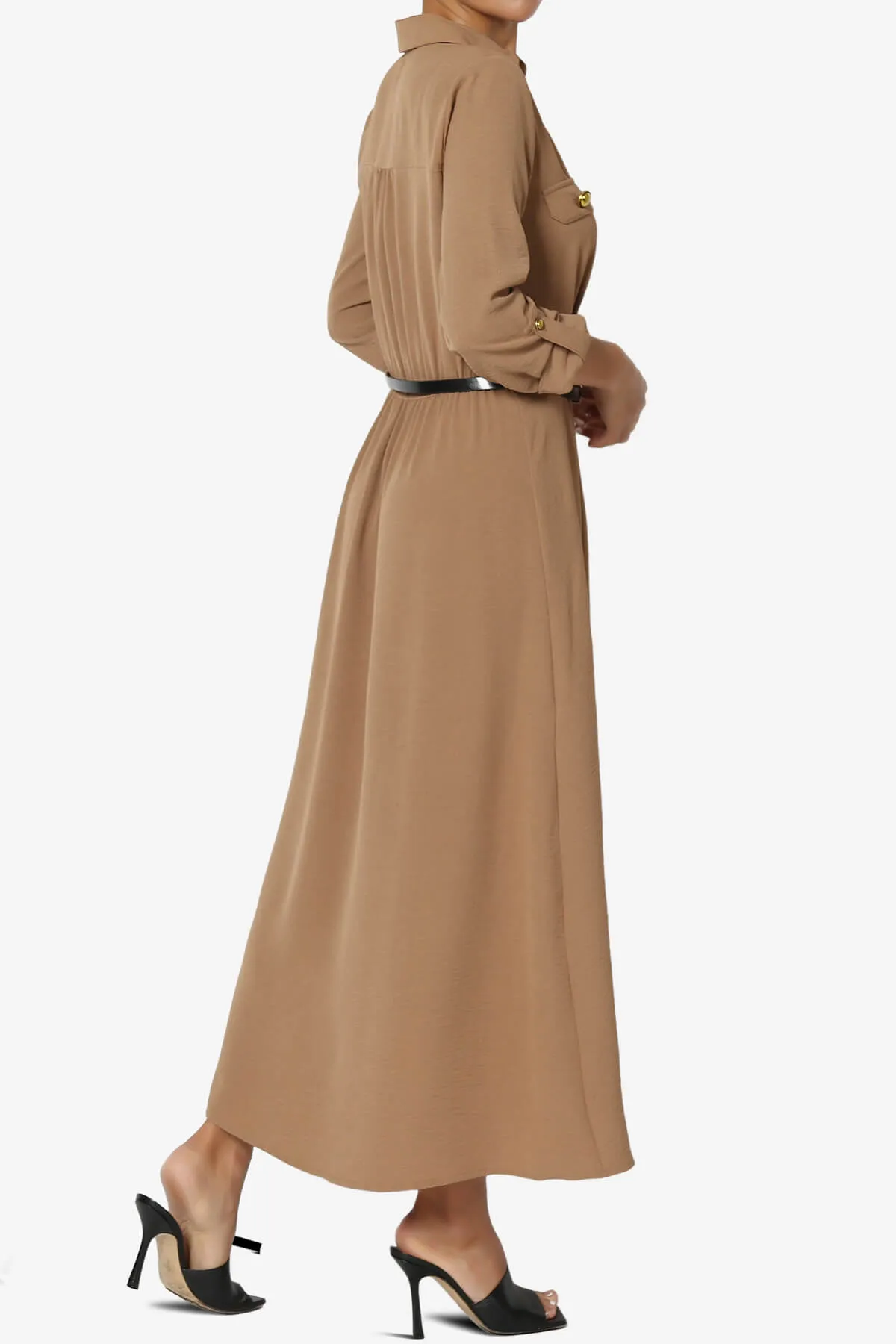 Whitney 3/4 Sleeve Midi Shirt Dress with Belt