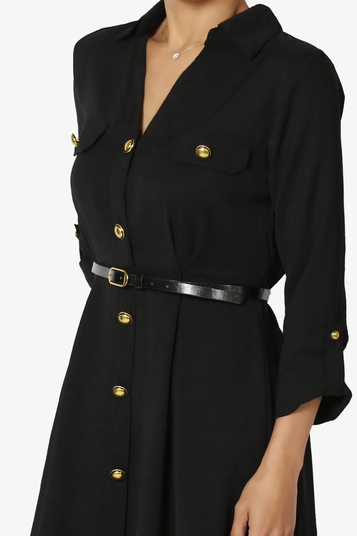 Whitney 3/4 Sleeve Midi Shirt Dress with Belt