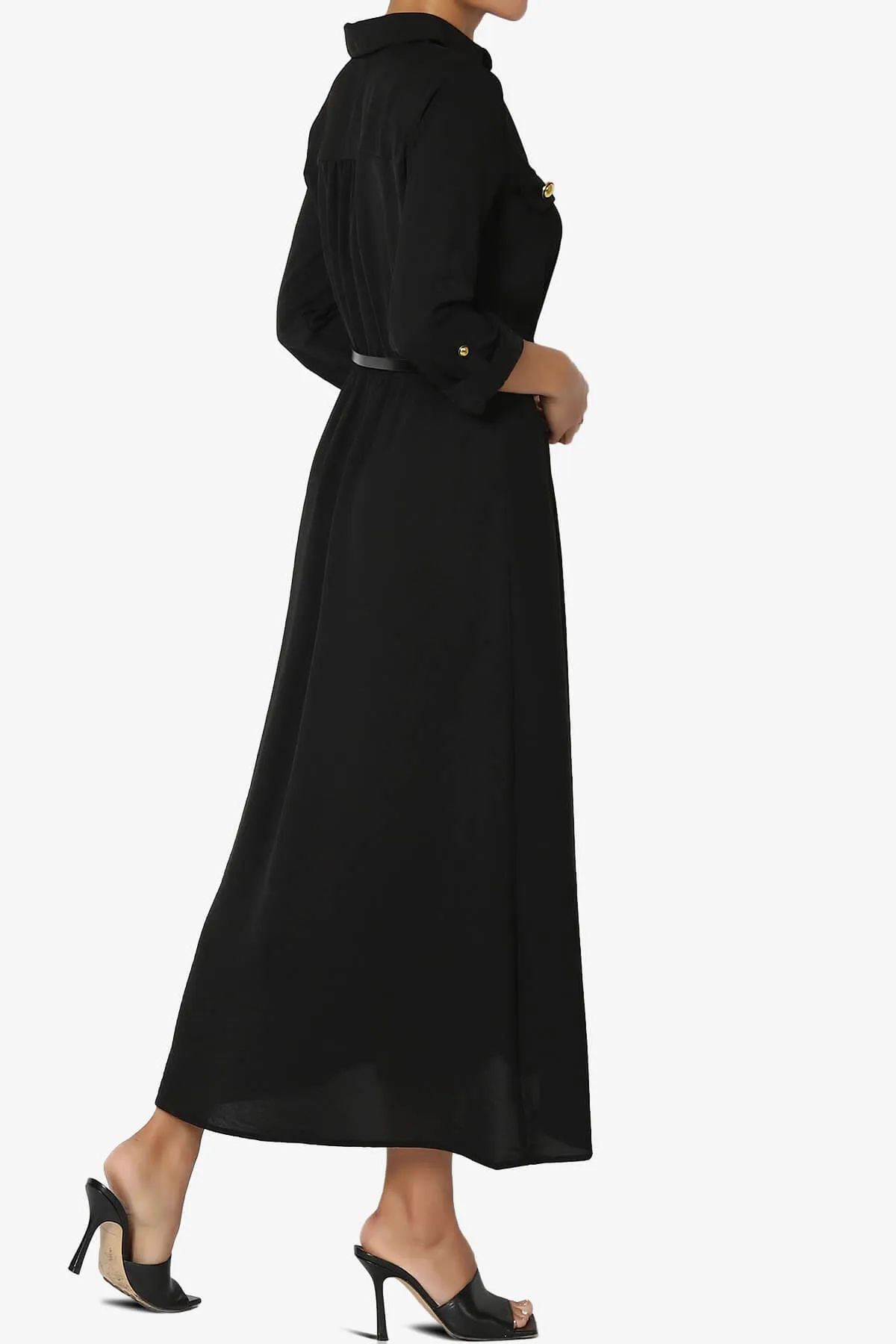 Whitney 3/4 Sleeve Midi Shirt Dress with Belt