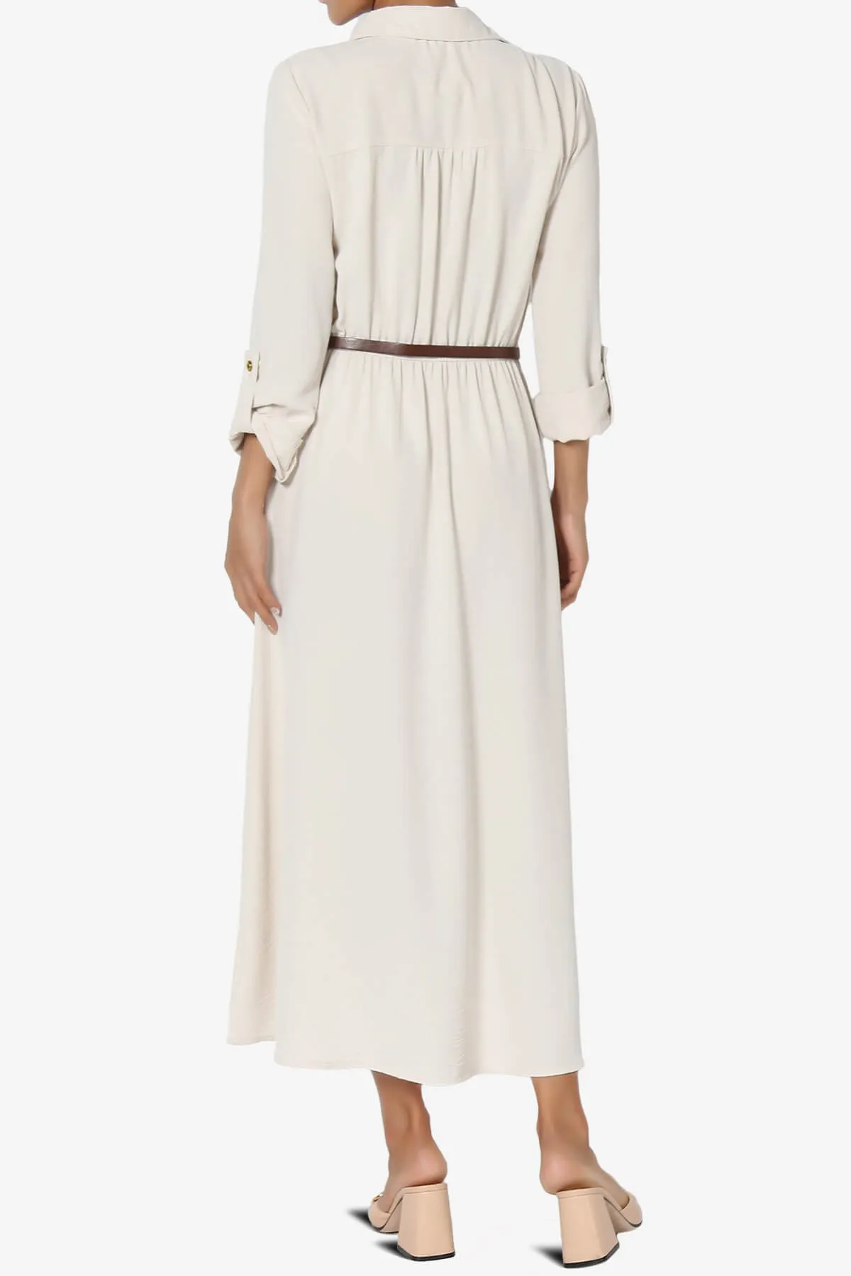 Whitney 3/4 Sleeve Midi Shirt Dress with Belt