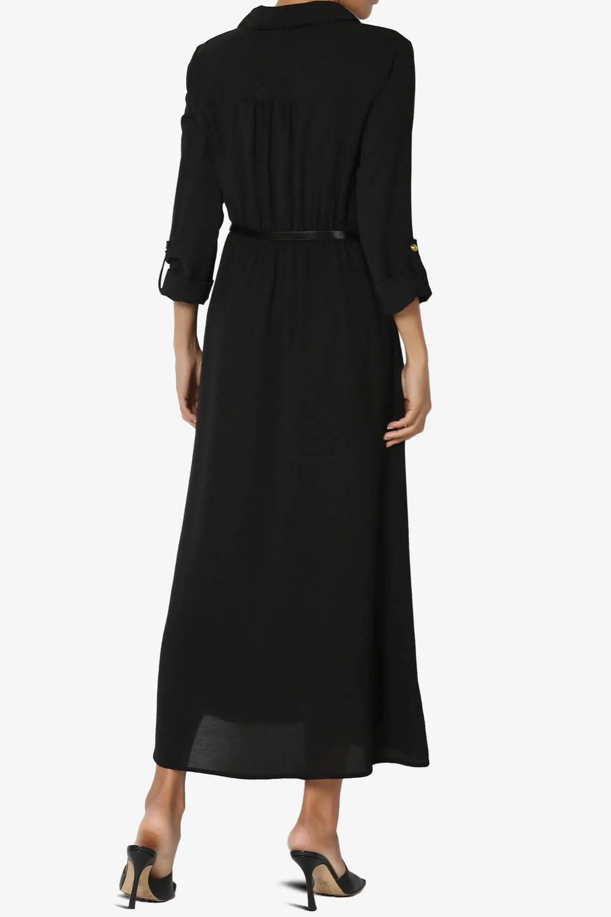 Whitney 3/4 Sleeve Midi Shirt Dress with Belt