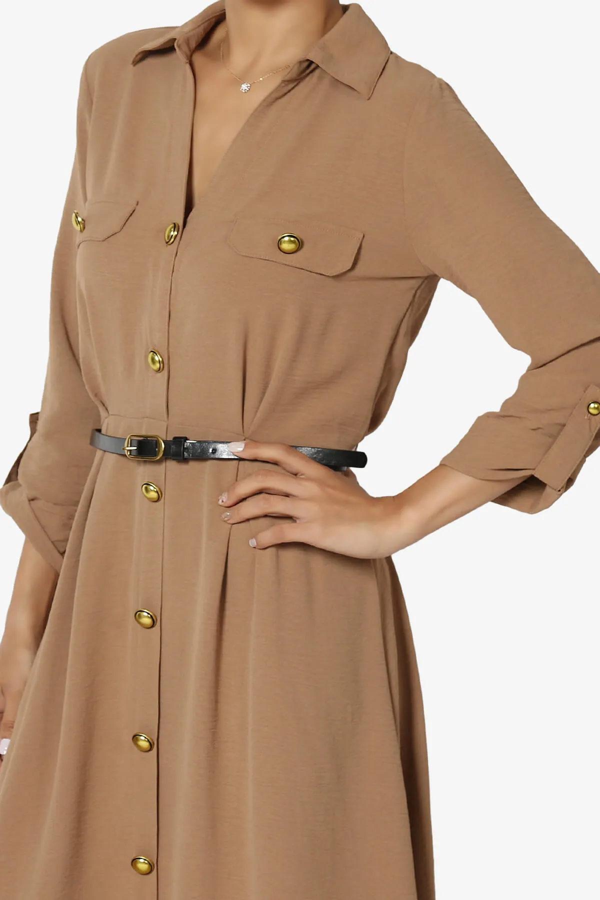 Whitney 3/4 Sleeve Midi Shirt Dress with Belt