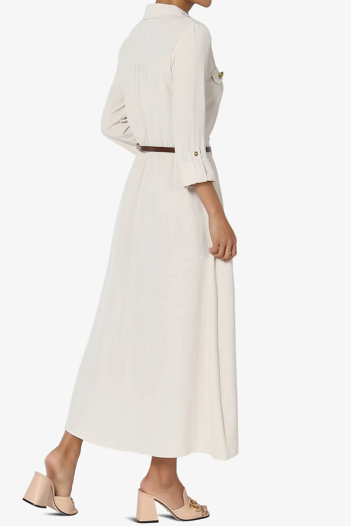 Whitney 3/4 Sleeve Midi Shirt Dress with Belt