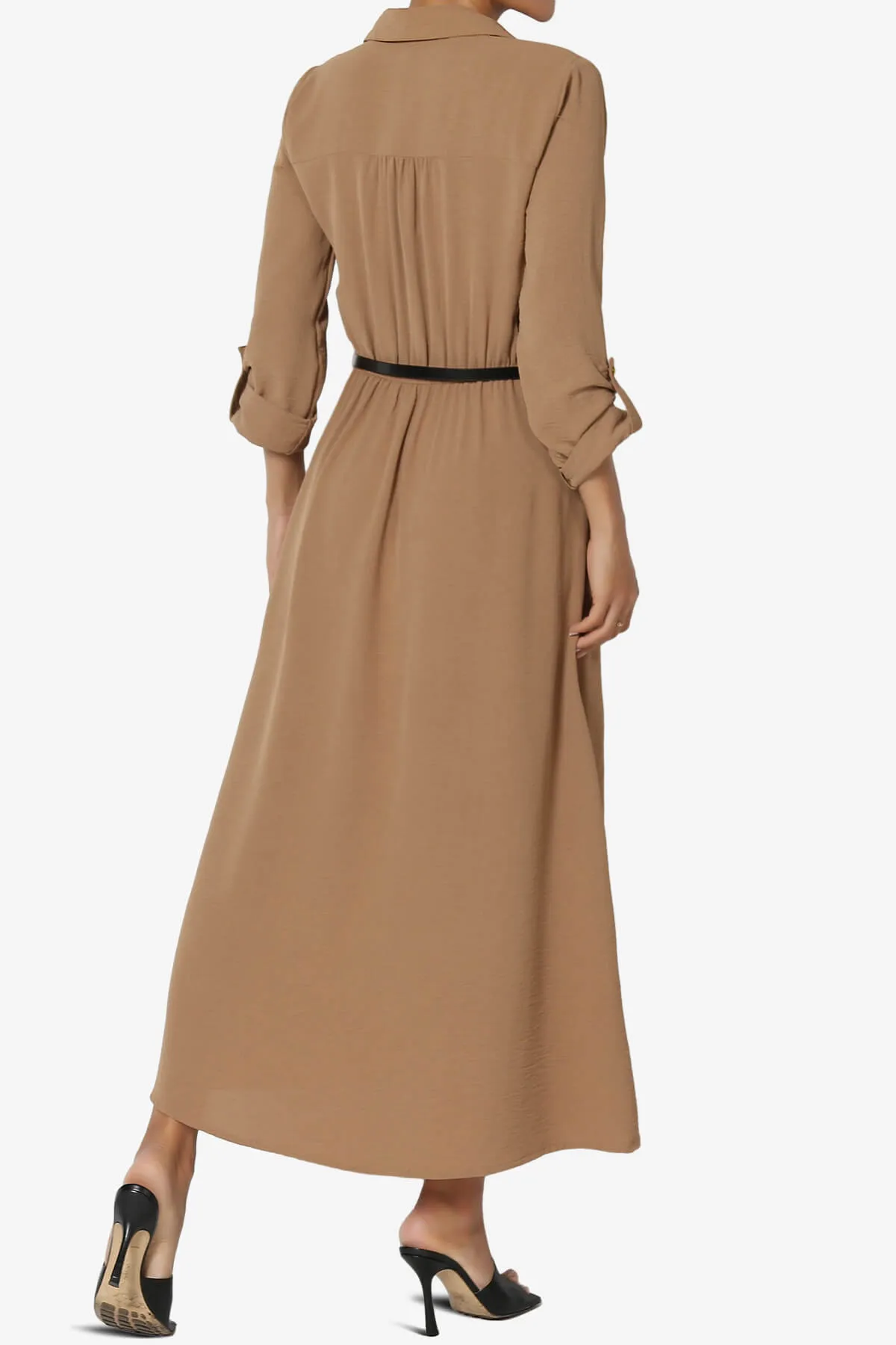 Whitney 3/4 Sleeve Midi Shirt Dress with Belt