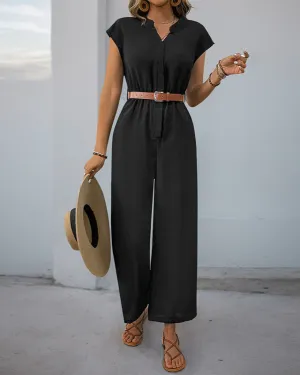 Women's Wide Leg Jumpsuit | Short Sleeve Button-Up Romper