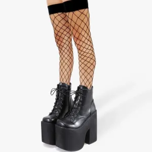 Y2K Style Short Boots - Square Closed Toe, Lace-Up Platform Boots with High Chunky Heels, Fashion Solid Color Shoes for Women