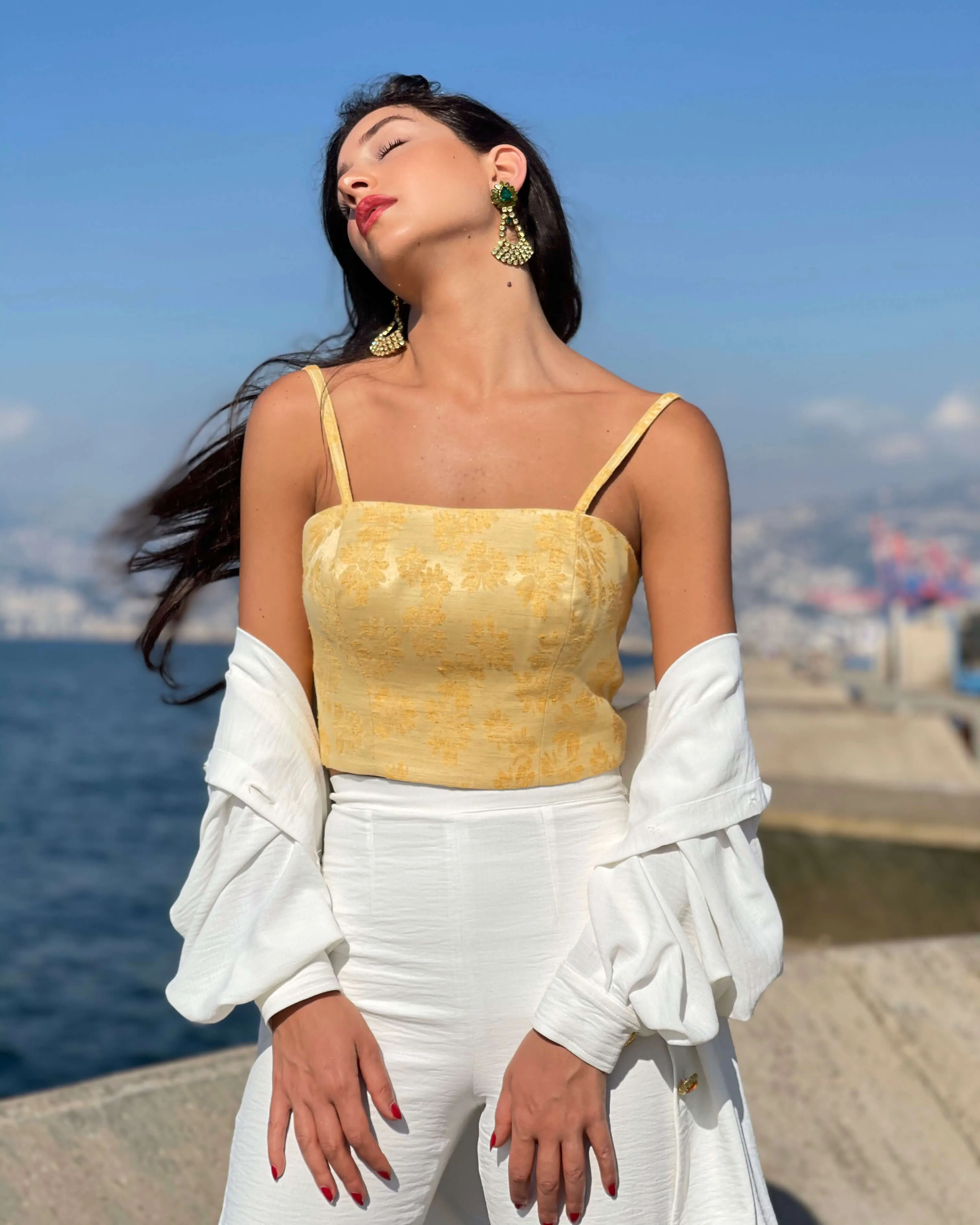 Yellow Floral Print Crop Top